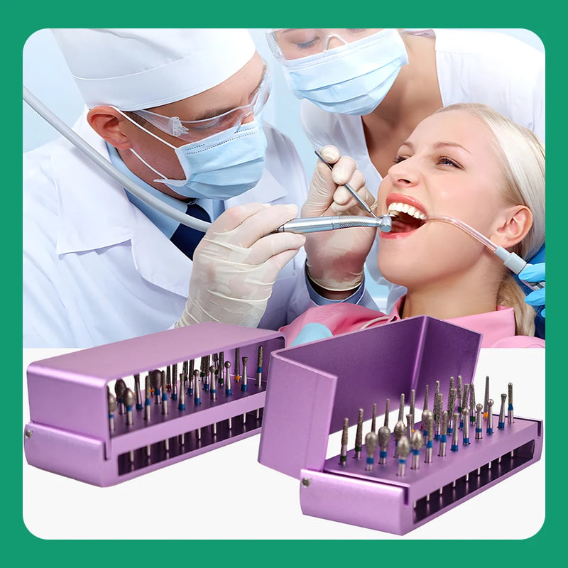 Colorful 30Pcs/Set Dental Diamond Burs Drill Teeth Polishing Drillls With Aluminum Disinfection Holder Block For Dental Lab Tool