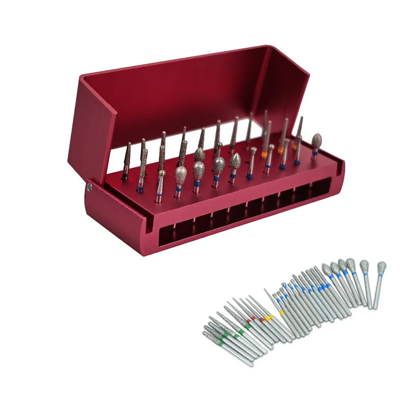 Colorful 30Pcs/Set Dental Diamond Burs Drill Teeth Polishing Drillls With Aluminum Disinfection Holder Block For Dental Lab Tool