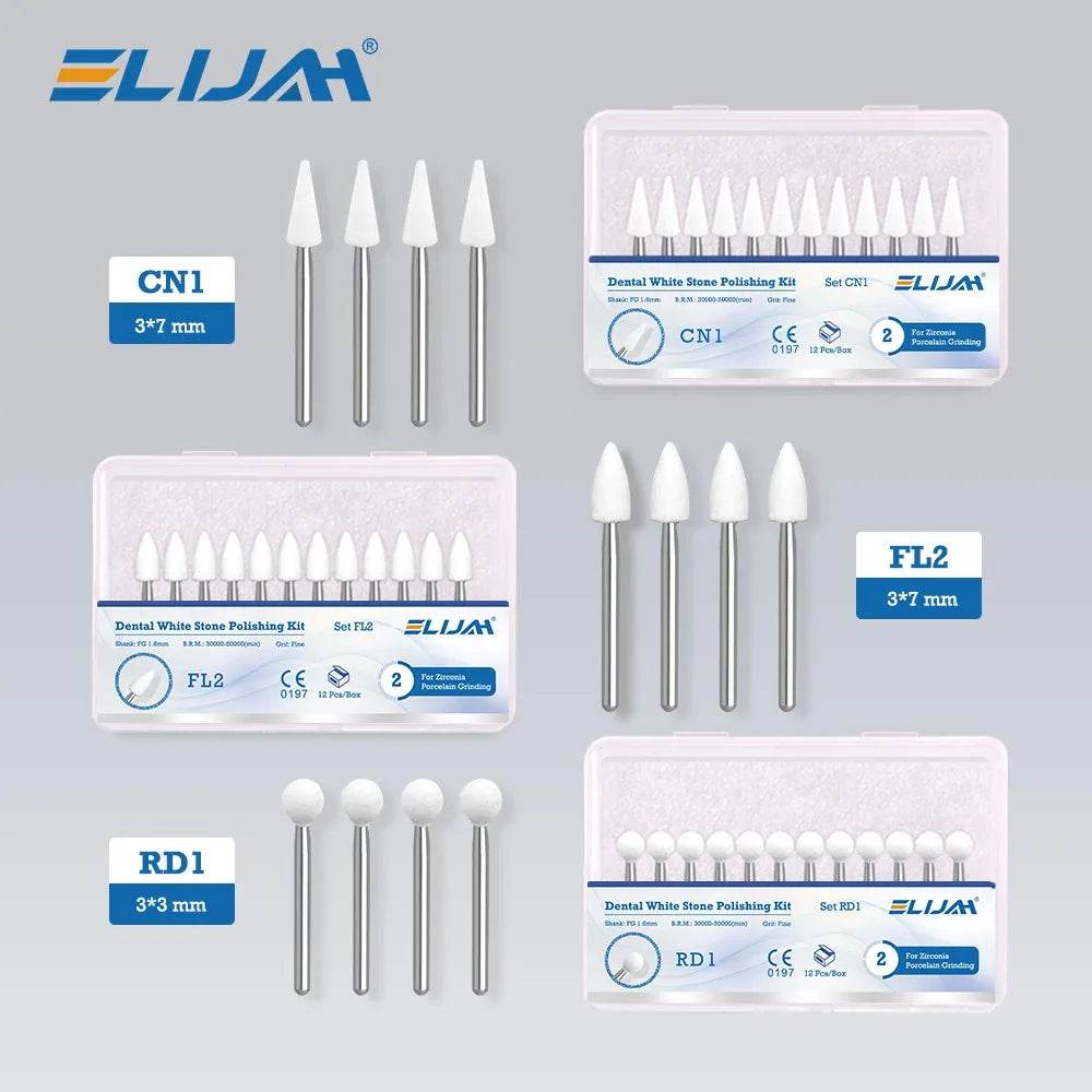 CYF312 12Pcs Dental Flame Cone Round White Stone Polisher - Denspay Dental - Denture Lab Polishing