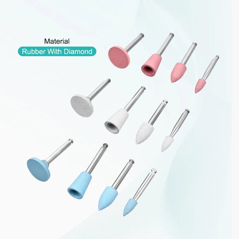 12Pcs Dental Silicone Polishing Rubber Grinding Heads Teeth Polisher Kit 2.35mm RA Finisher for Low Speed Handpiece Dental Tools
