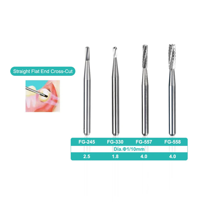 10Pcs/Box Dental Carbide Burs FG Round Dental Lab Clinic Tungsten High Speed Drills Dia.1.6mm Strawberries Tungsten Steel Burs