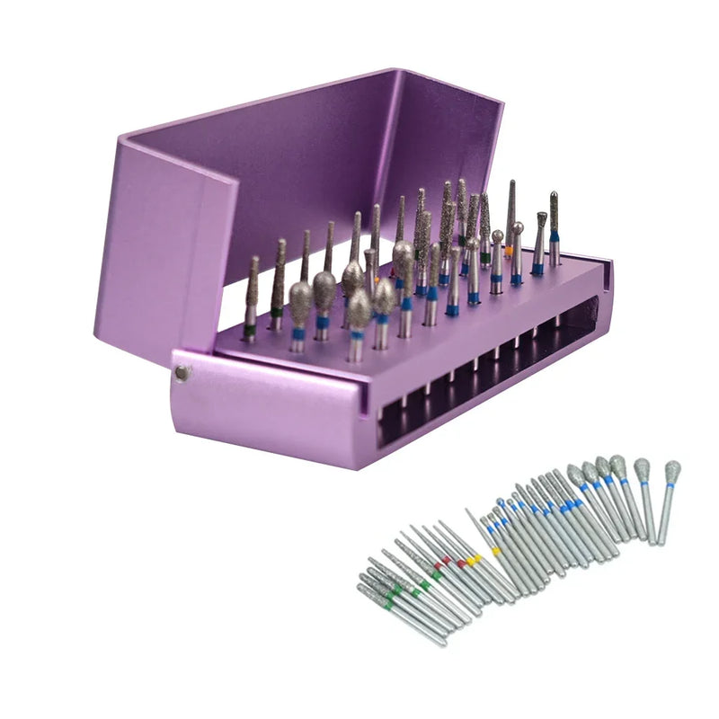 Colorful 30Pcs/Set Dental Diamond Burs Drill Teeth Polishing Drillls With Aluminum Disinfection Holder Block For Dental Lab Tool