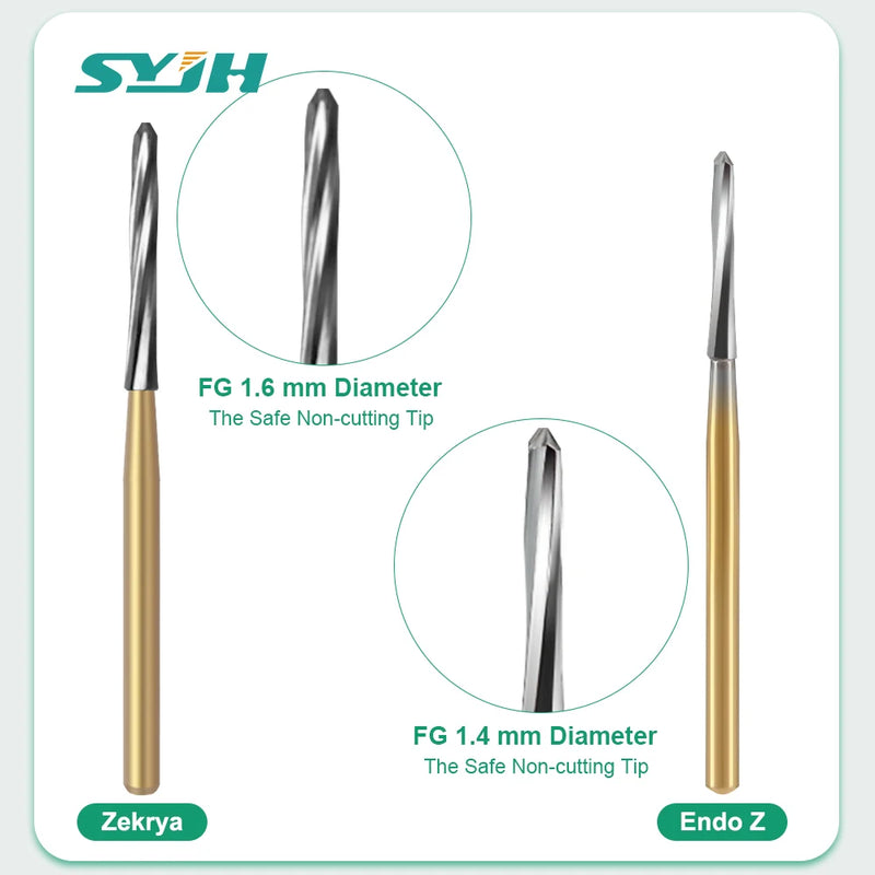 5Pcs Dental Endo-Z Carbide Burs Zekrya Surgical Endo Tungsten Bone Cutters Drill FG 1.6mm Safe Non-Cutting Tips Dentist Tools