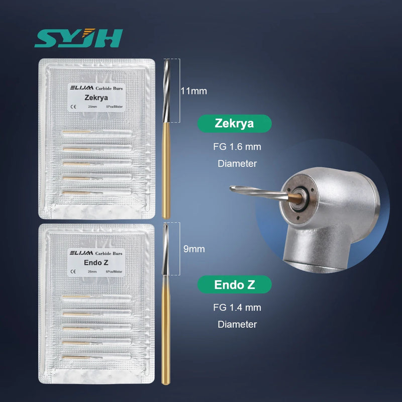 5Pcs Dental Endo-Z Carbide Burs Zekrya Surgical Endo Tungsten Bone Cutters Drill FG 1.6mm Safe Non-Cutting Tips Dentist Tools