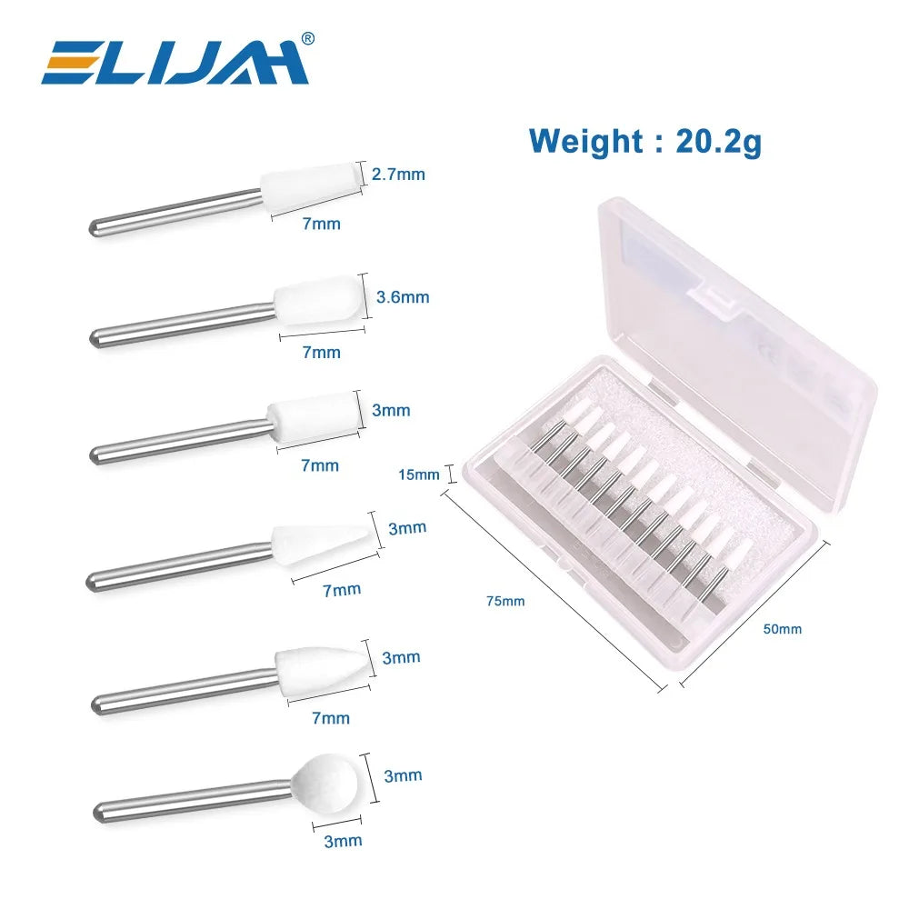 ELIJAH 12Pcs Dental Flame Cone Round White Stone Polisher