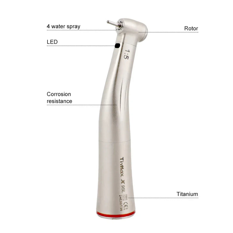 Dental Increasing Red Ring 1:5 Optic Fiber Contra Angle Handpiece  Push Button Internal Water Spray Low Speed Handpiece Tools