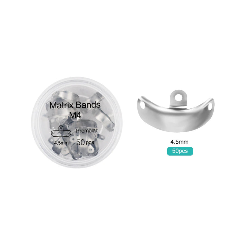 50pcs/Box Dental Matrix Bands M4 Hard Sectional Contoured Matrix System Metal Matrices Orthodontic Formed Sheet Dental Material