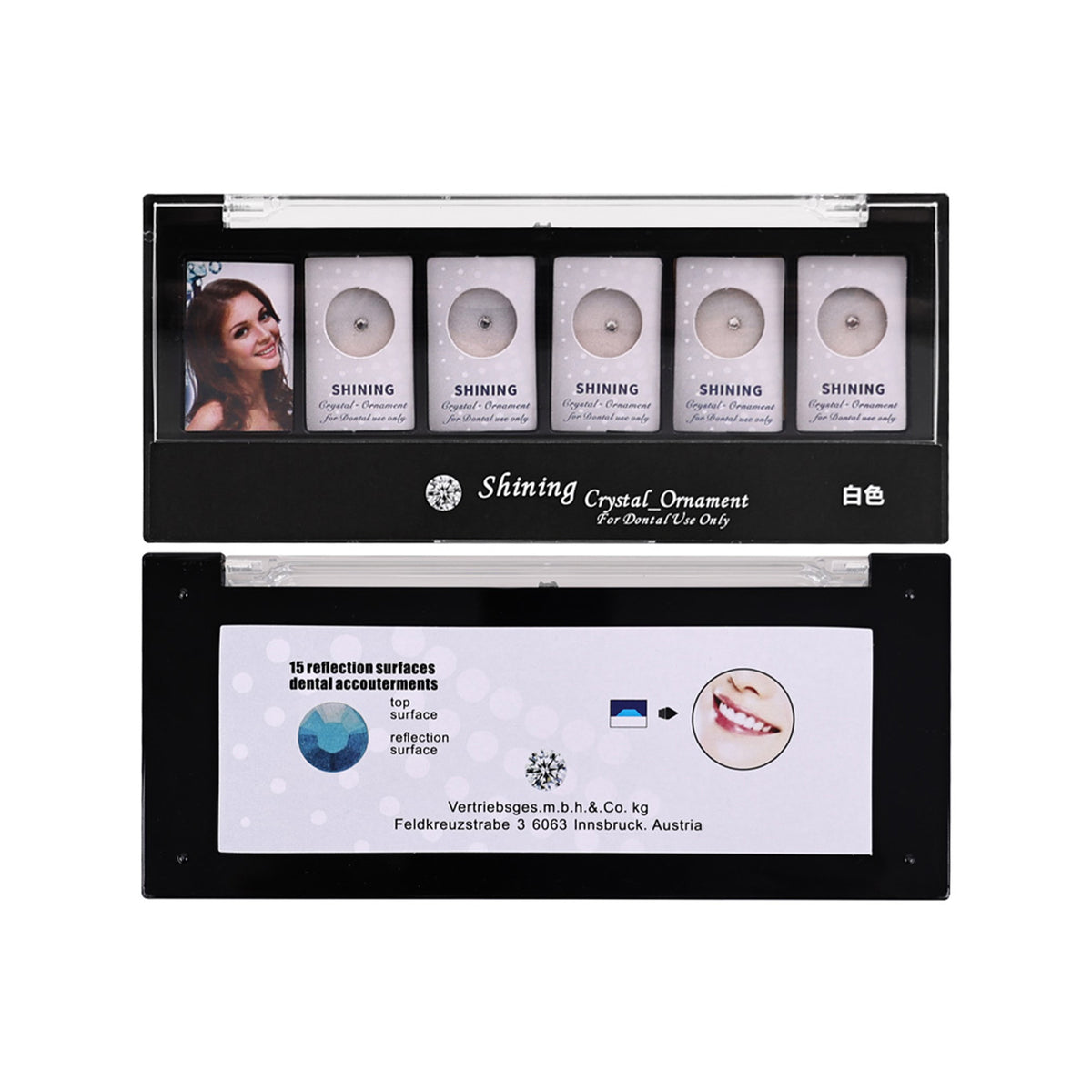 Shining dental tooth gem crystal ornament box set white
