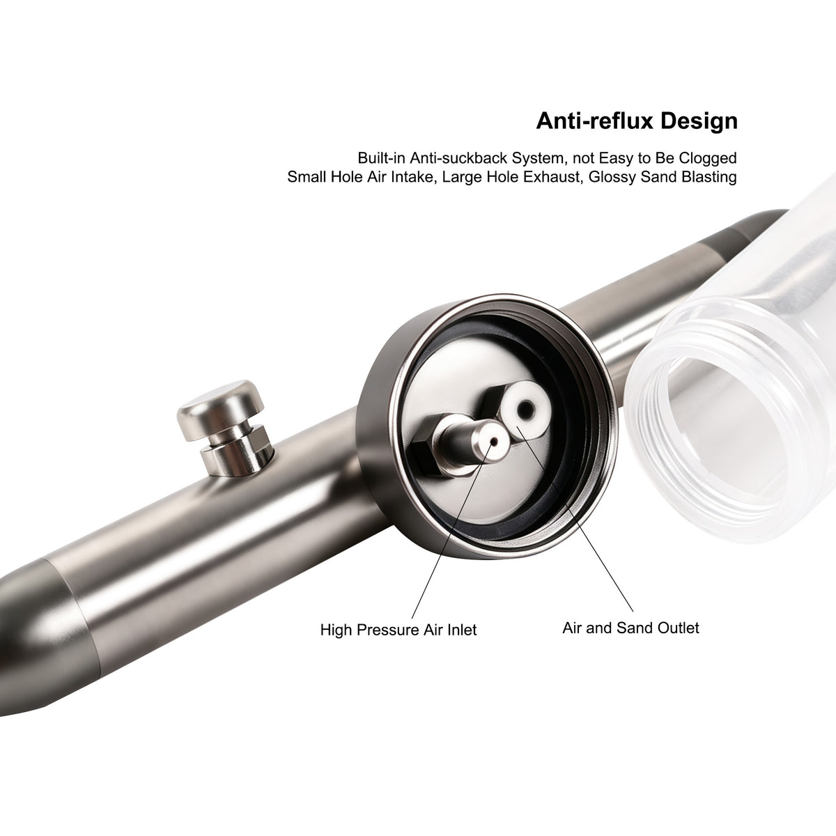 Side profile shot of titanium sandblasting handpiece