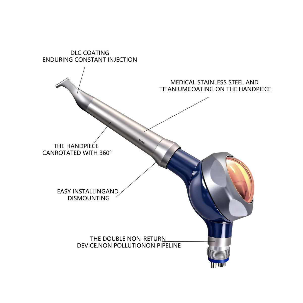 Side view of blue dental air prophy polisher handpiece