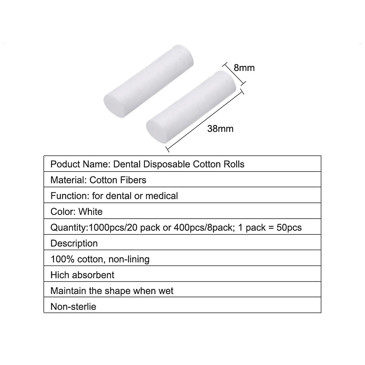 Single cylindrical dental cotton roll