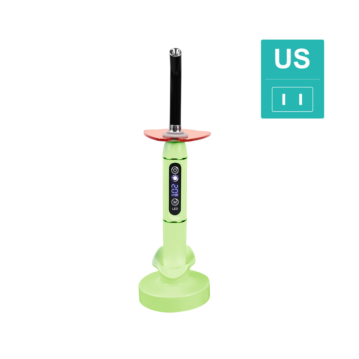 Cordless dental curing light with wireless charging base station full set display