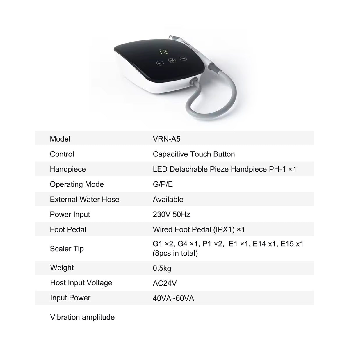 VRN‑A5 scaler parameter infographic specification