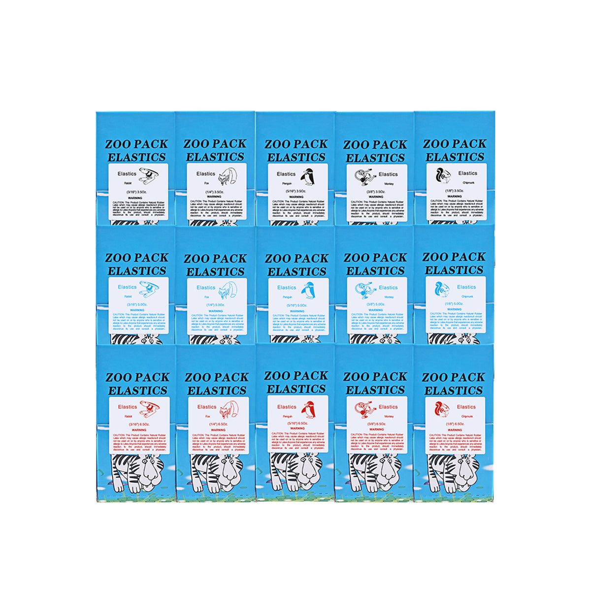 Full set of zoo pack elastics with assorted animal labels