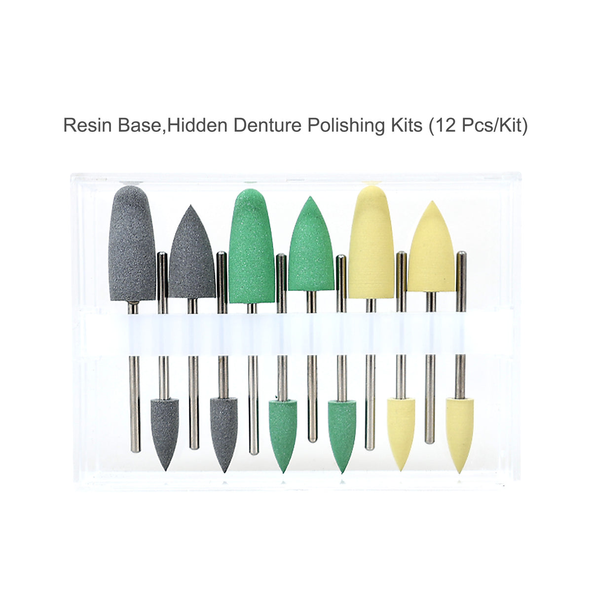 12pcs silicone polishers laid flat on white background