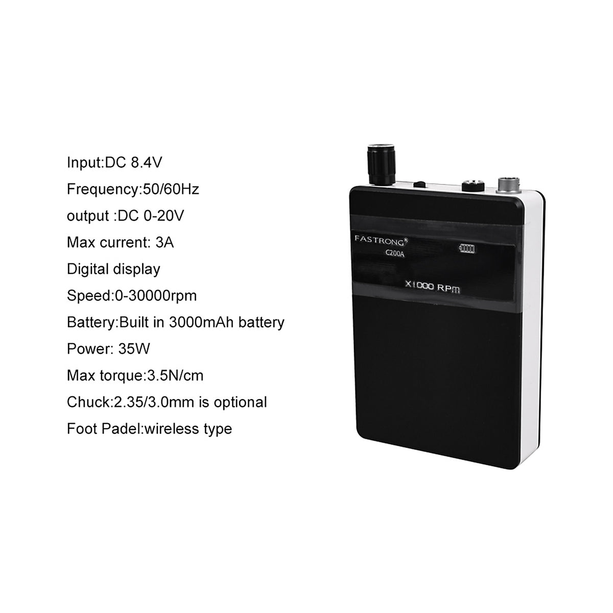 Specification infographic of high-efficiency dental portable polishing machine