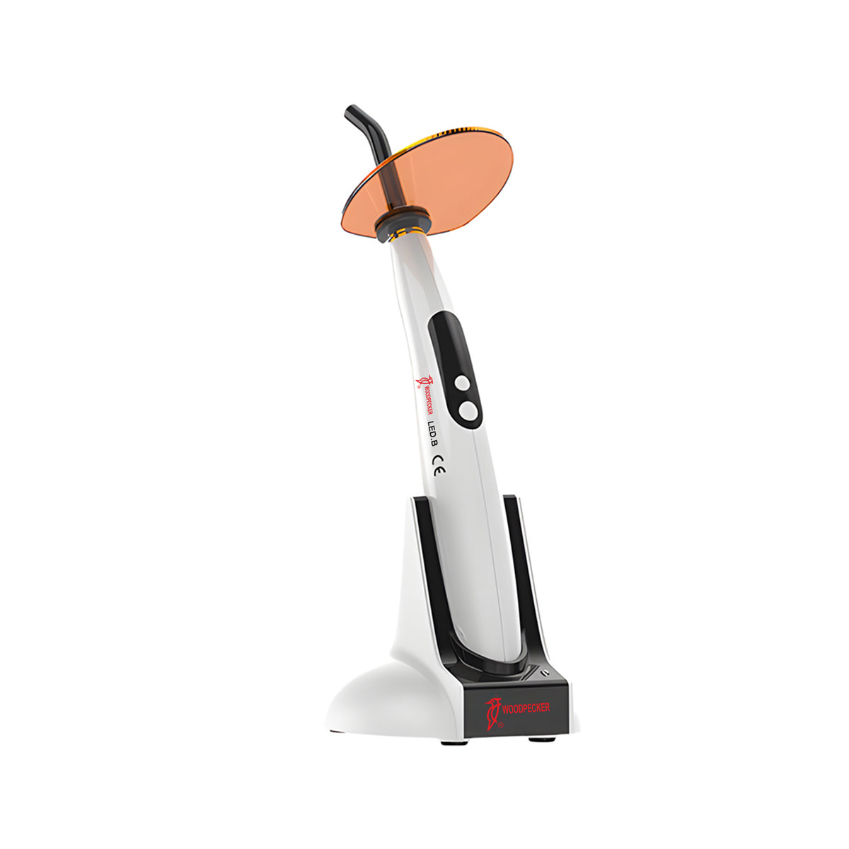 Wireless dental LED curing light white background main product view, cordless portable clinic curing lamp