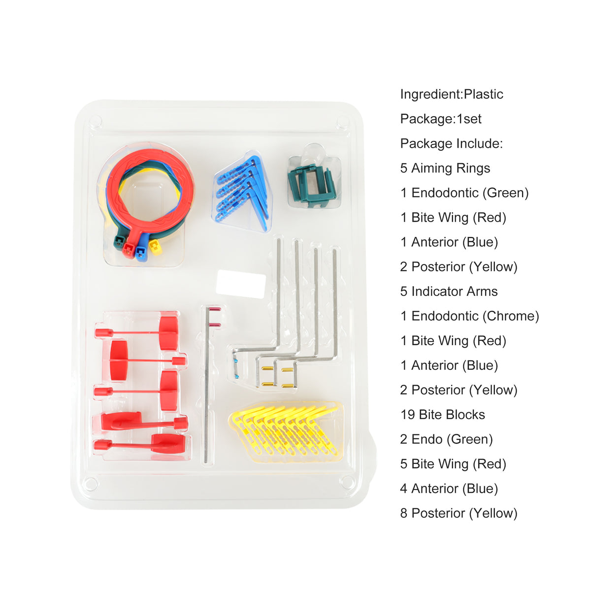 Packaging box of colorful dental XCP film positioner set