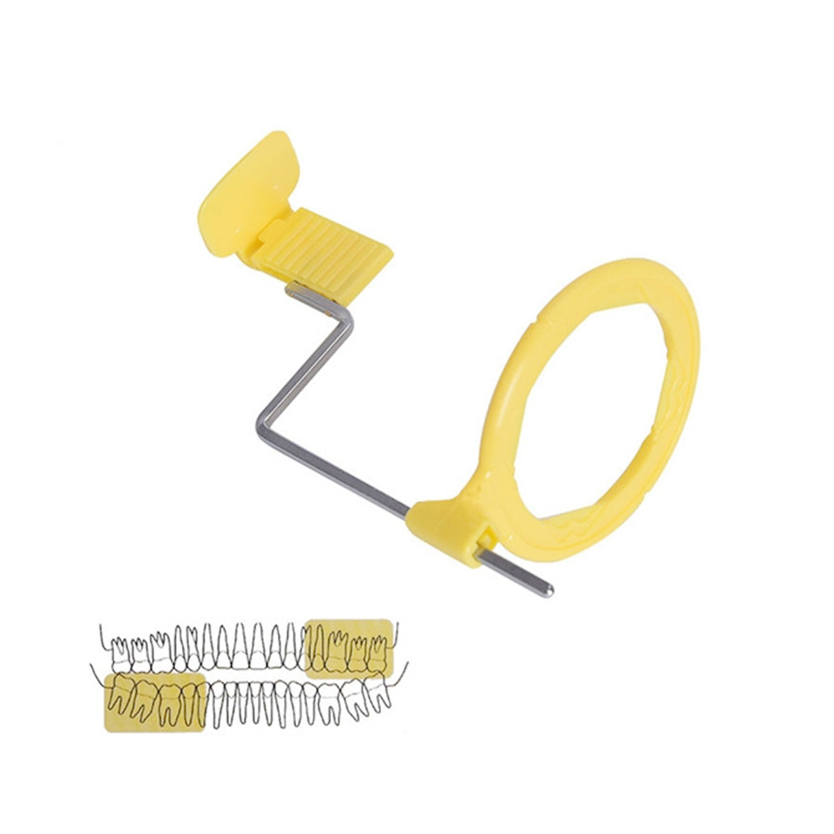 Yellow bite tabs of dental X ray film positioner kit