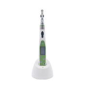 Wireless dental LED 16:1 endo‑motor on charging base white background