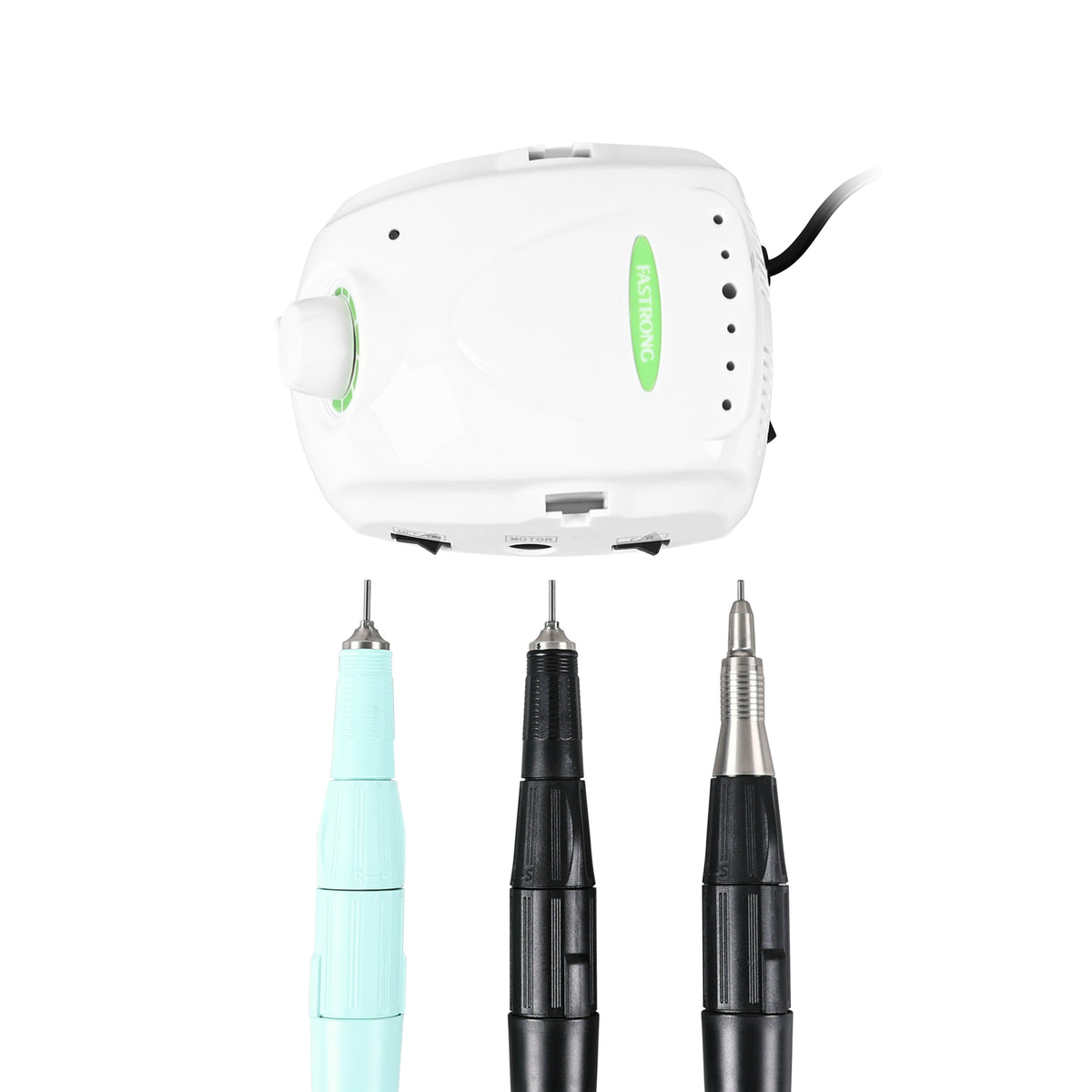 Carbon‑brush handpiece close‑up,ergonomic handheld structure