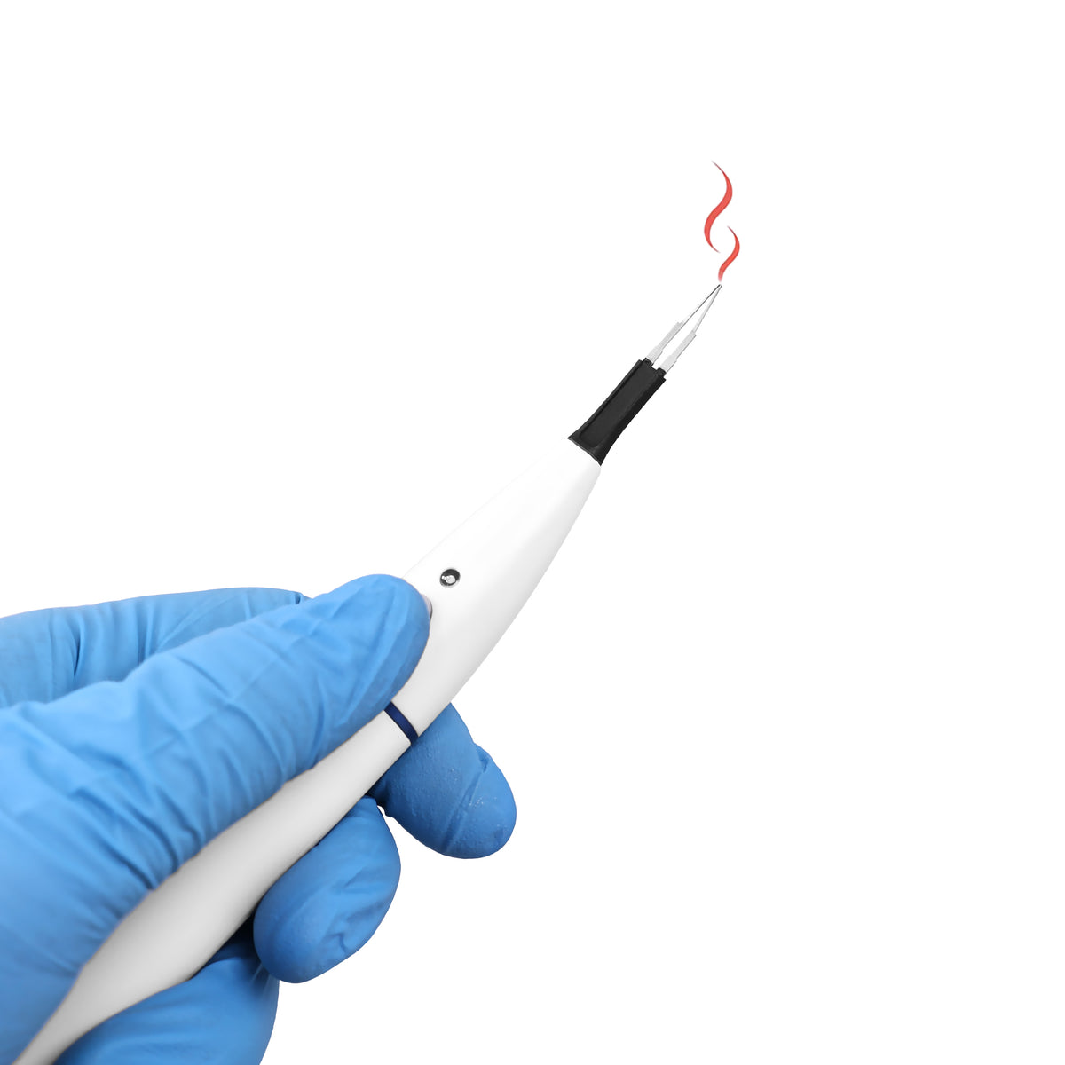 Dentist handheld gutta‑percha cutter clinical operating scene