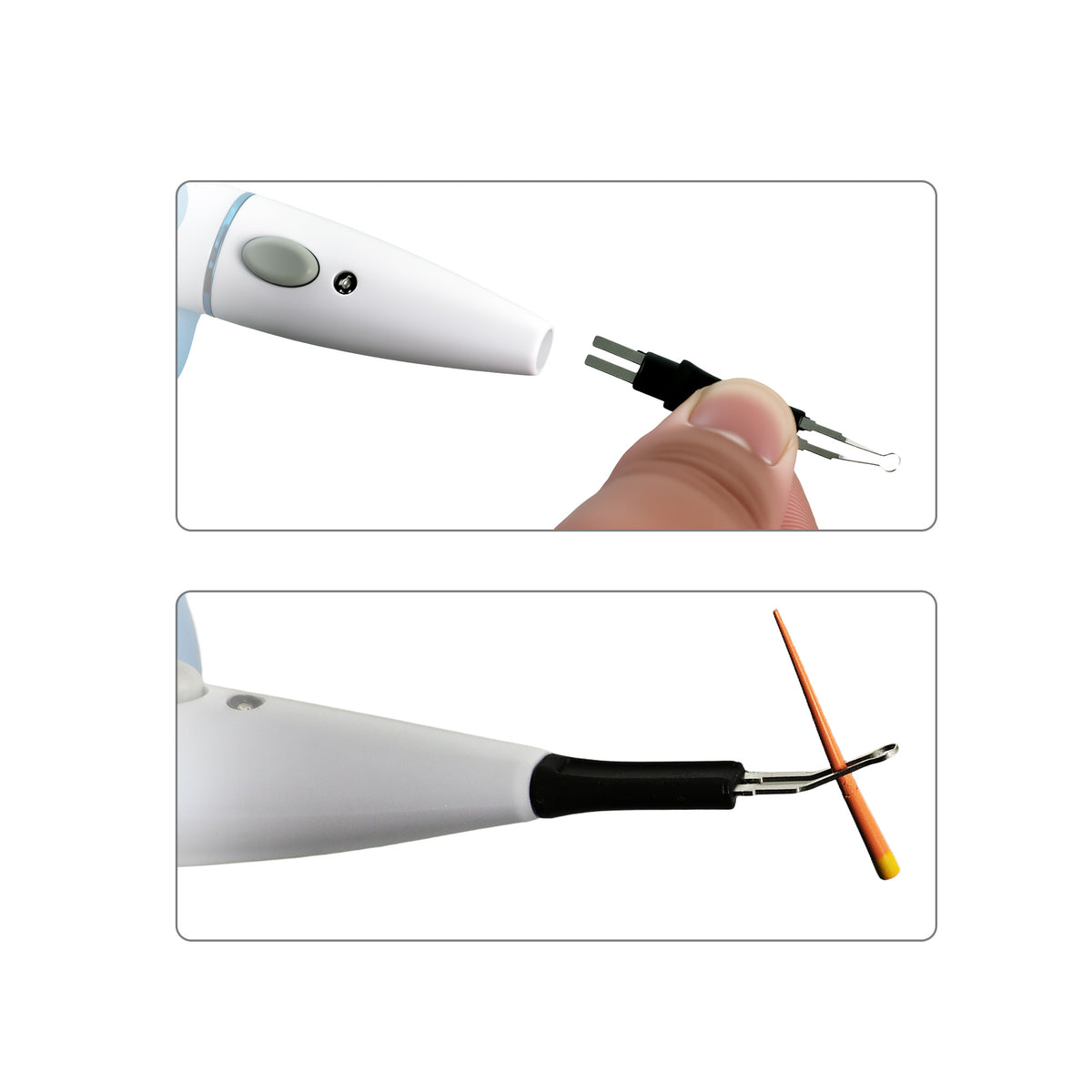 Metal loop heating cutting tip close‑up of gutta‑percha cutter