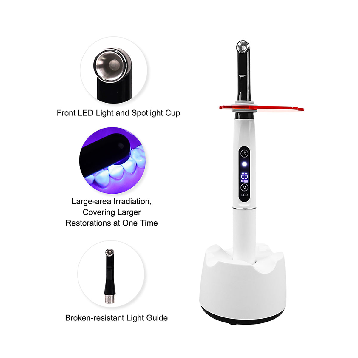 Optical guide tip close‑up for 1s colorful 5W curing light
