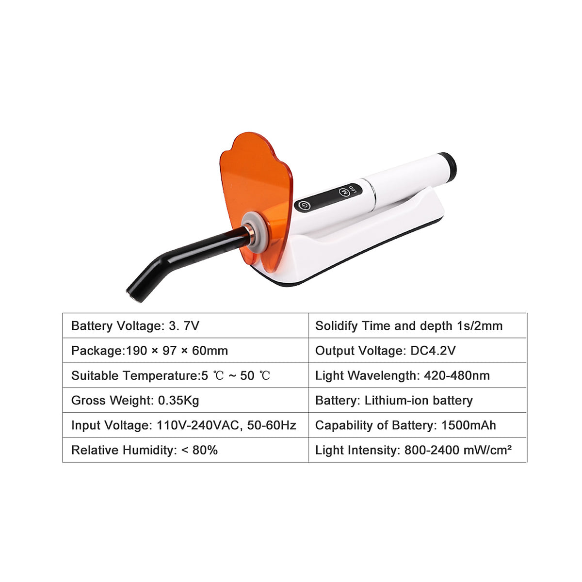 Side profile view of 1s fast‑cure dental LED curing light