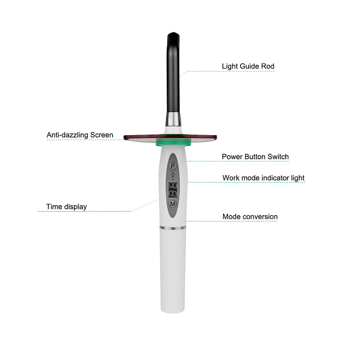 Handle close‑up of 5s fast‑cure dental LED curing light
