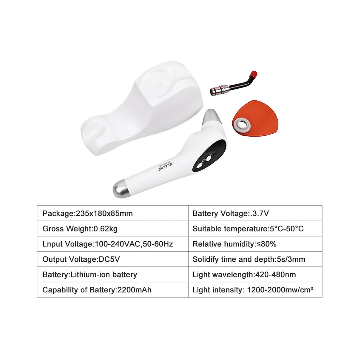 Key selling‑point infographic for 5s fast dental LED curing light