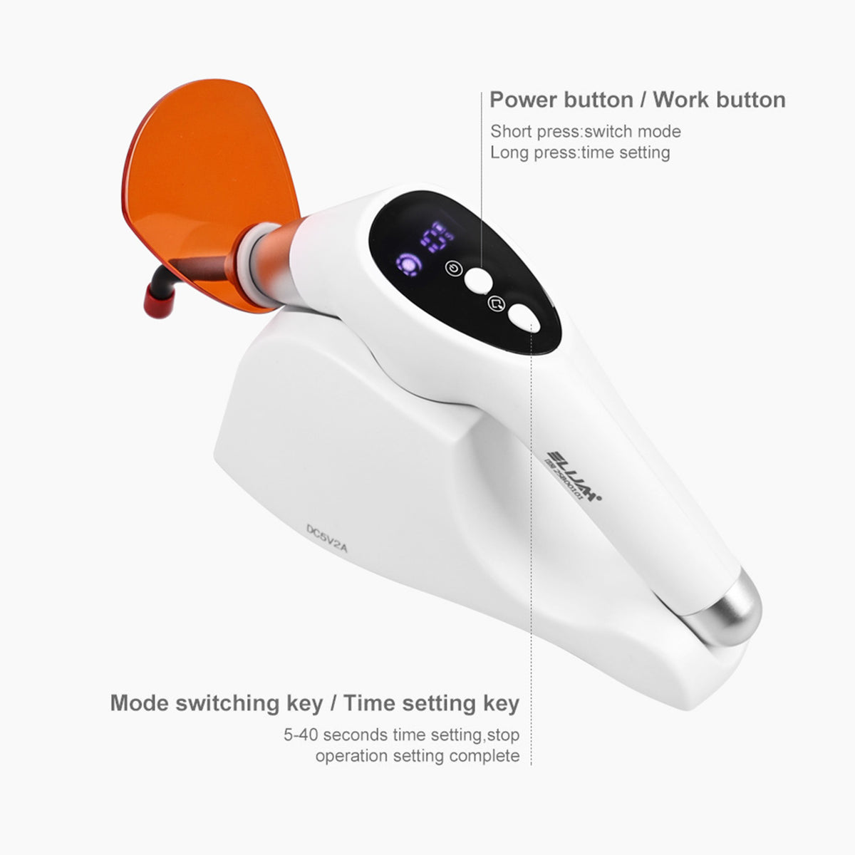 Handle close‑up of 5s fast dental LED curing light