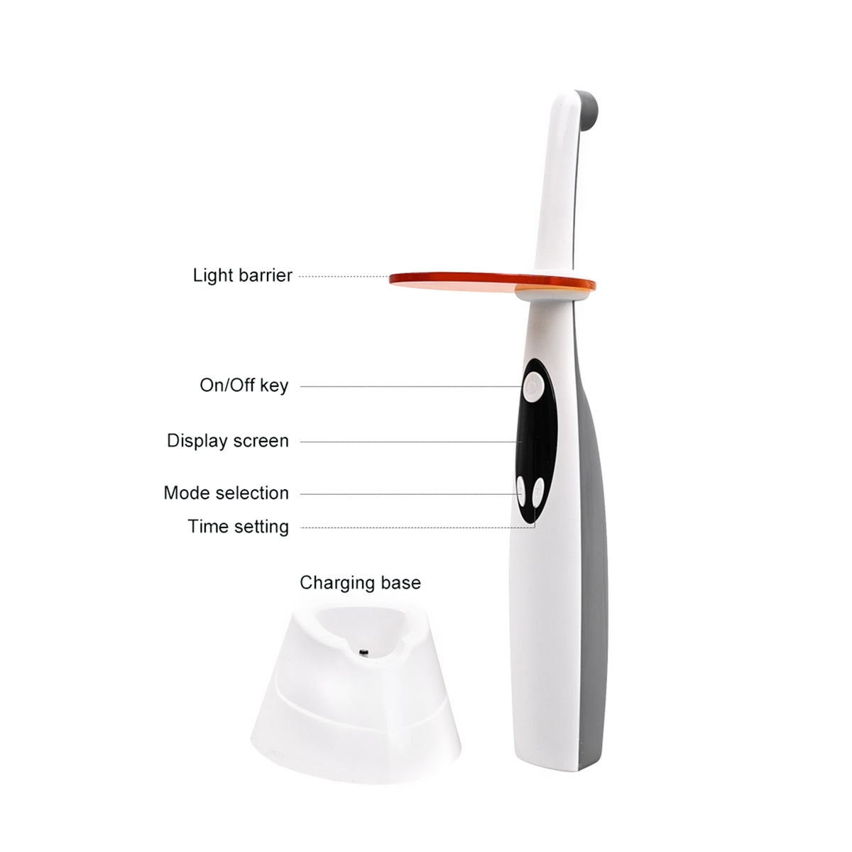 Optical guide tip close‑up for ergonomic dental LED curing light