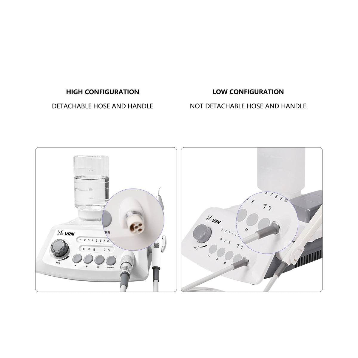 Rear cable connection detail for LED ultrasonic piezo scaler handpiece