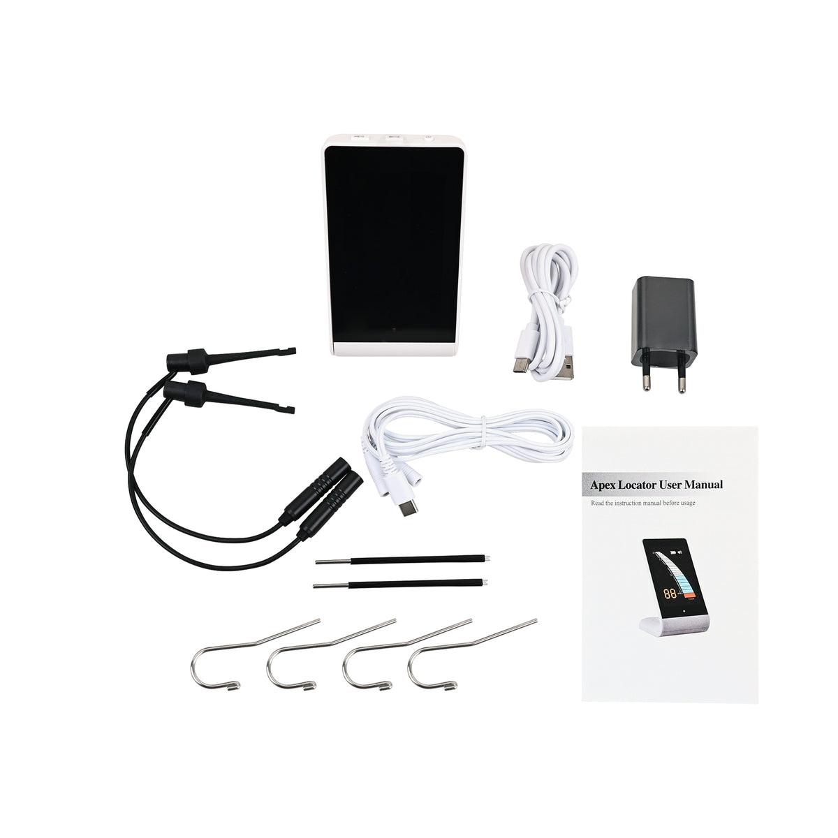 Full set accessories: lip hook, file clip, measuring probe and wires