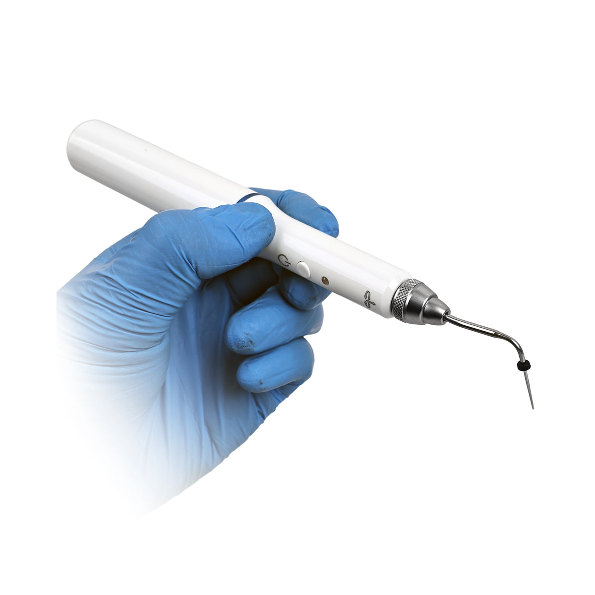 Dentist using wireless obturation pen for root‑canal filling clinical scene