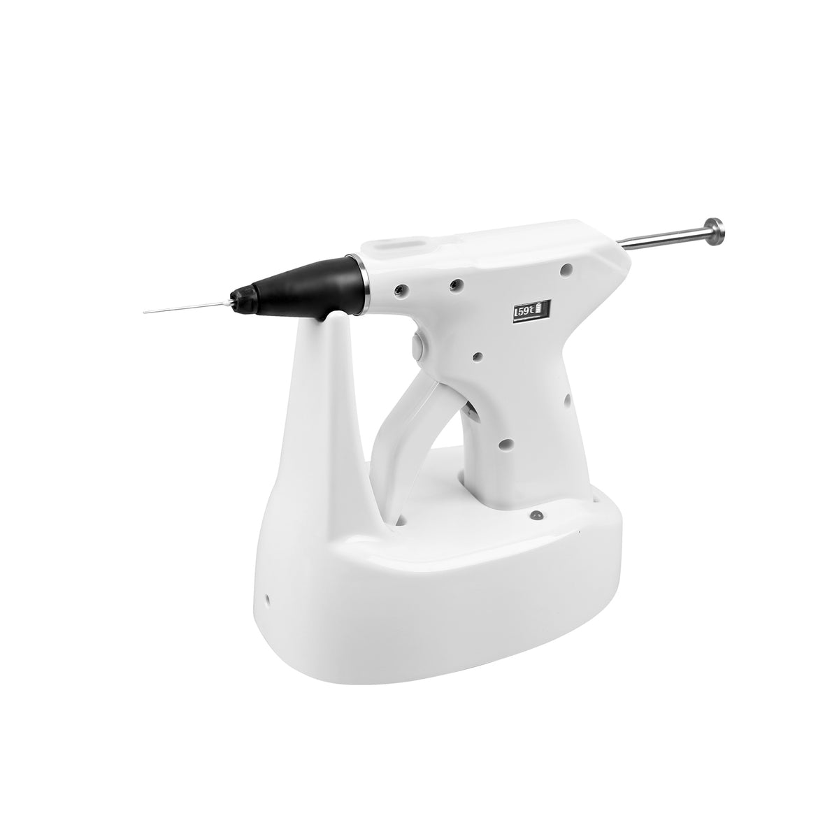 Metal injection needle tip of dental obturation gun detail shot