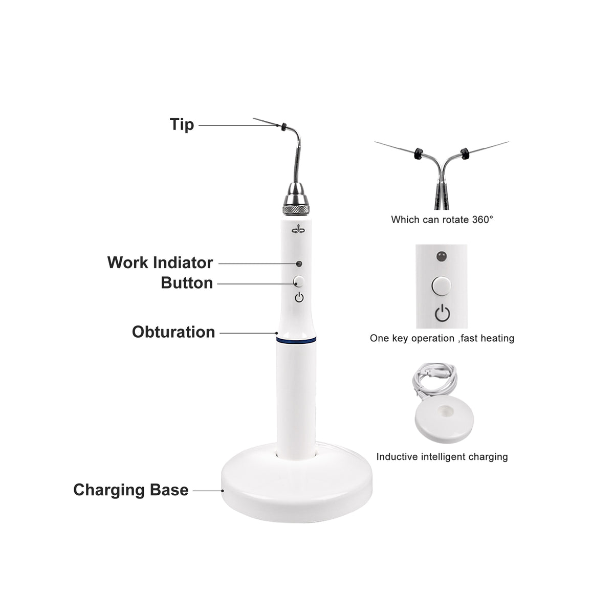 Temperature adjustment one‑key button on obturation pen body