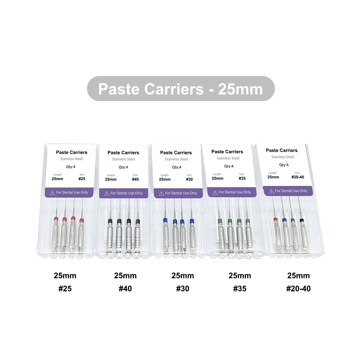 #25-#40 size comparison dental rotary paste carriers