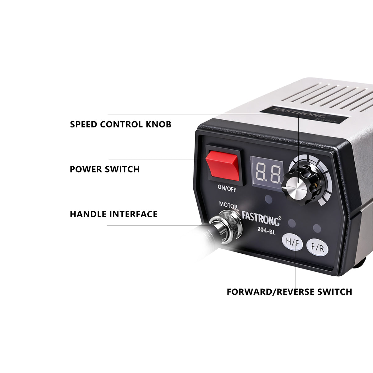 Speed adjustment control panel and indicator light close‑up