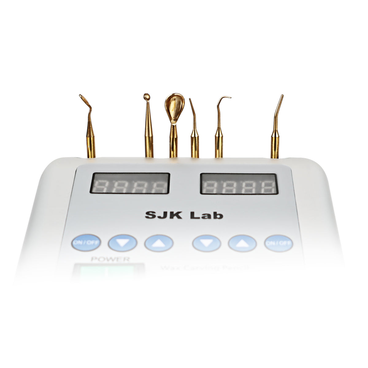 6 different metal wax carving tips close‑up display