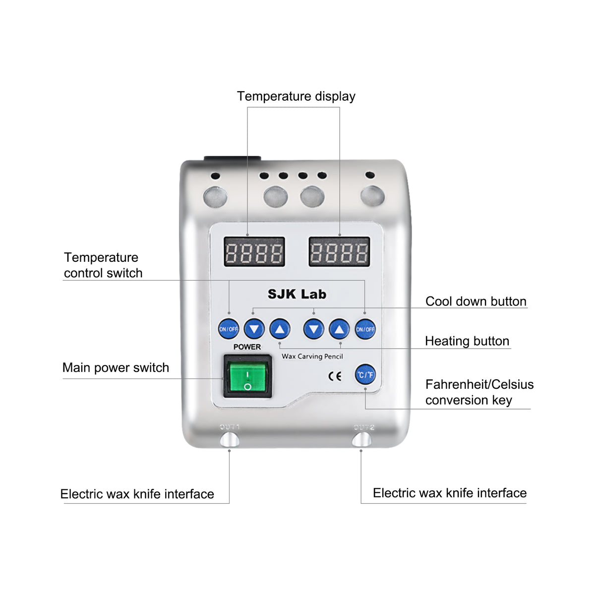 Dual digital temperature control panel close‑up