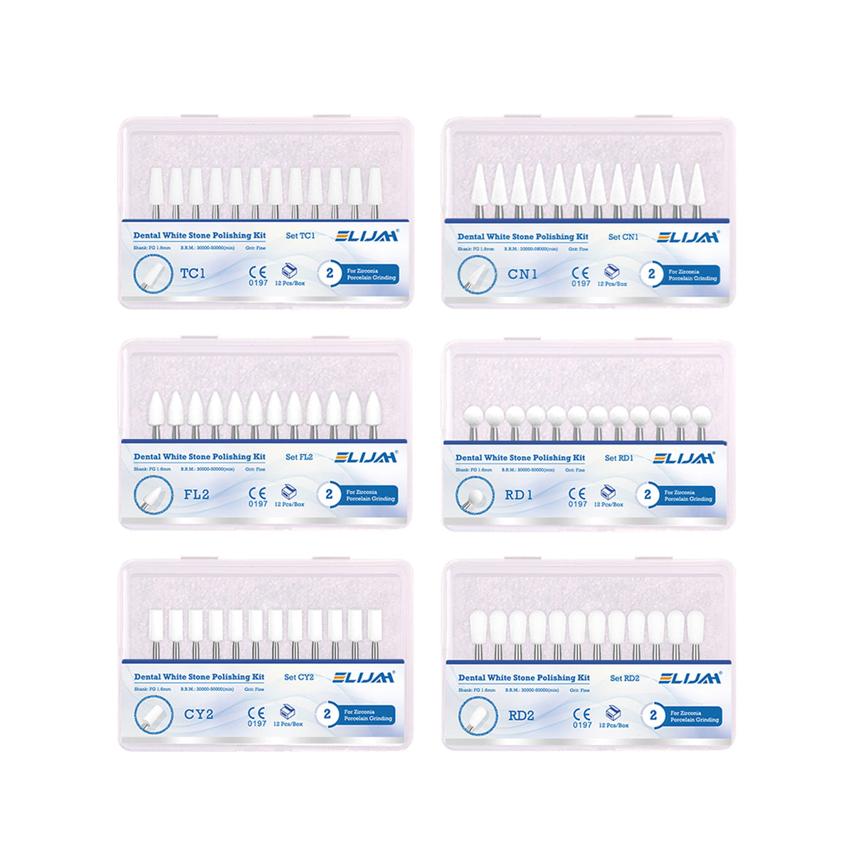 Dental White Stone Polishing Grinding Head Kit 12Pcs main product image