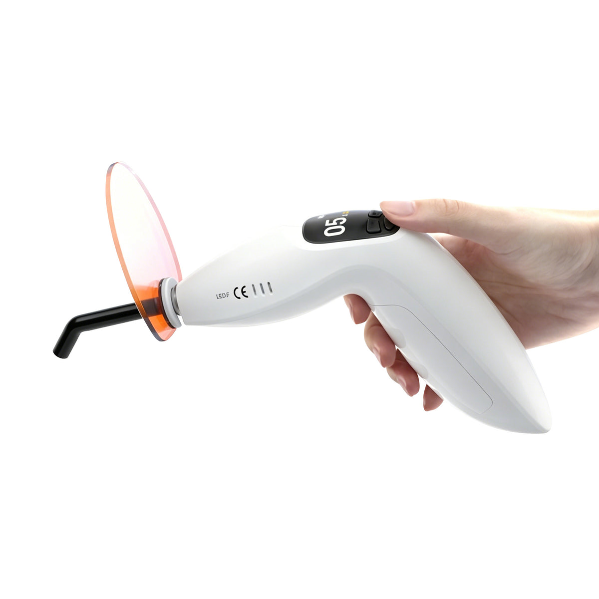 Ergonomic side profile of cordless wireless dental curing light