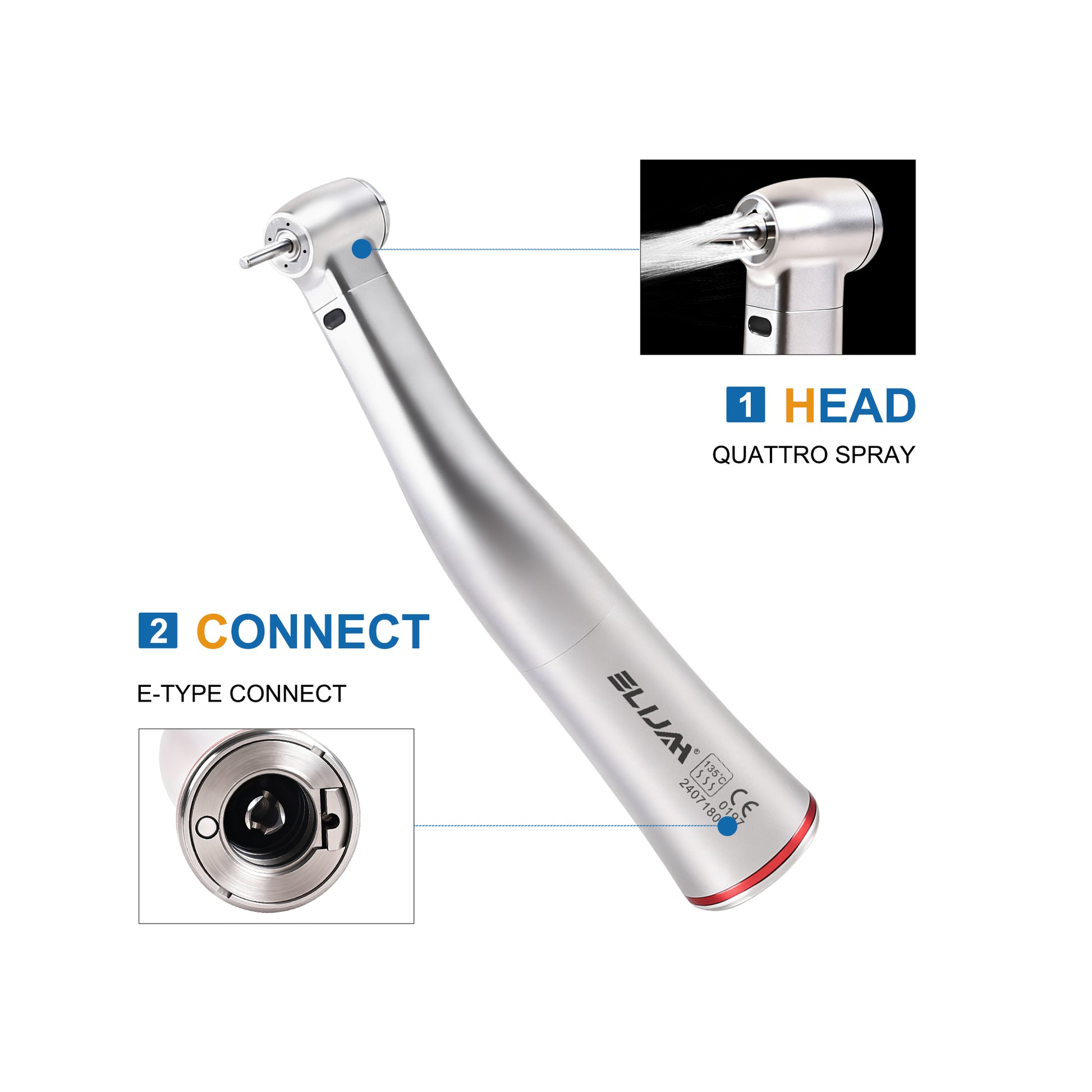 e type connector 1 5 fiber handpiece with internal water spray