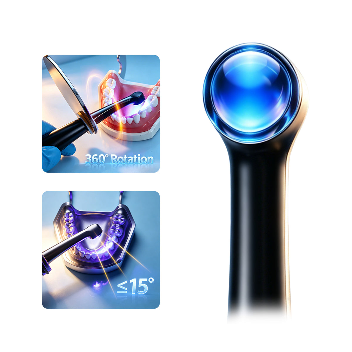 Professional dental clinic restoration scene using ELIJAH 1s high-precision curing light