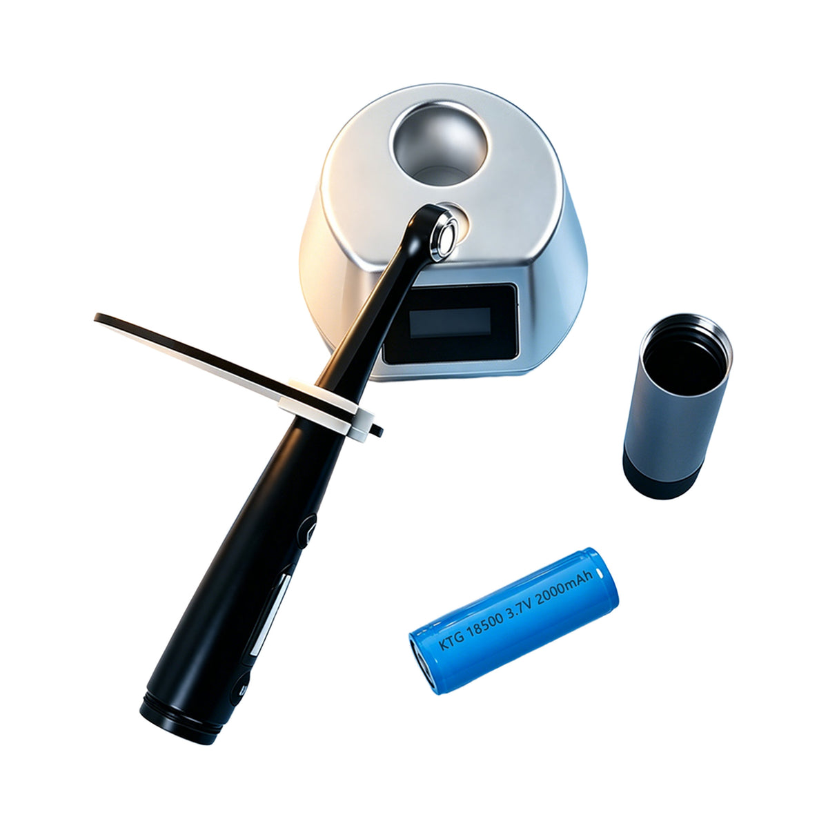 Complete kit of ELIJAH 1s curing light with built-in radiometer, charging base and professional clinic accessories