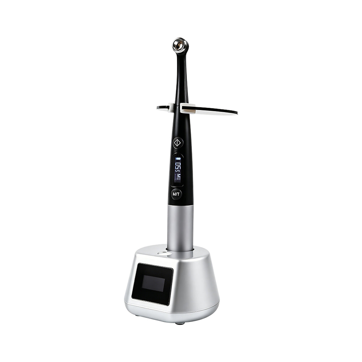 Ergonomic side profile of ELIJAH high-power 1s curing light, slim balanced handheld body for long-time operation