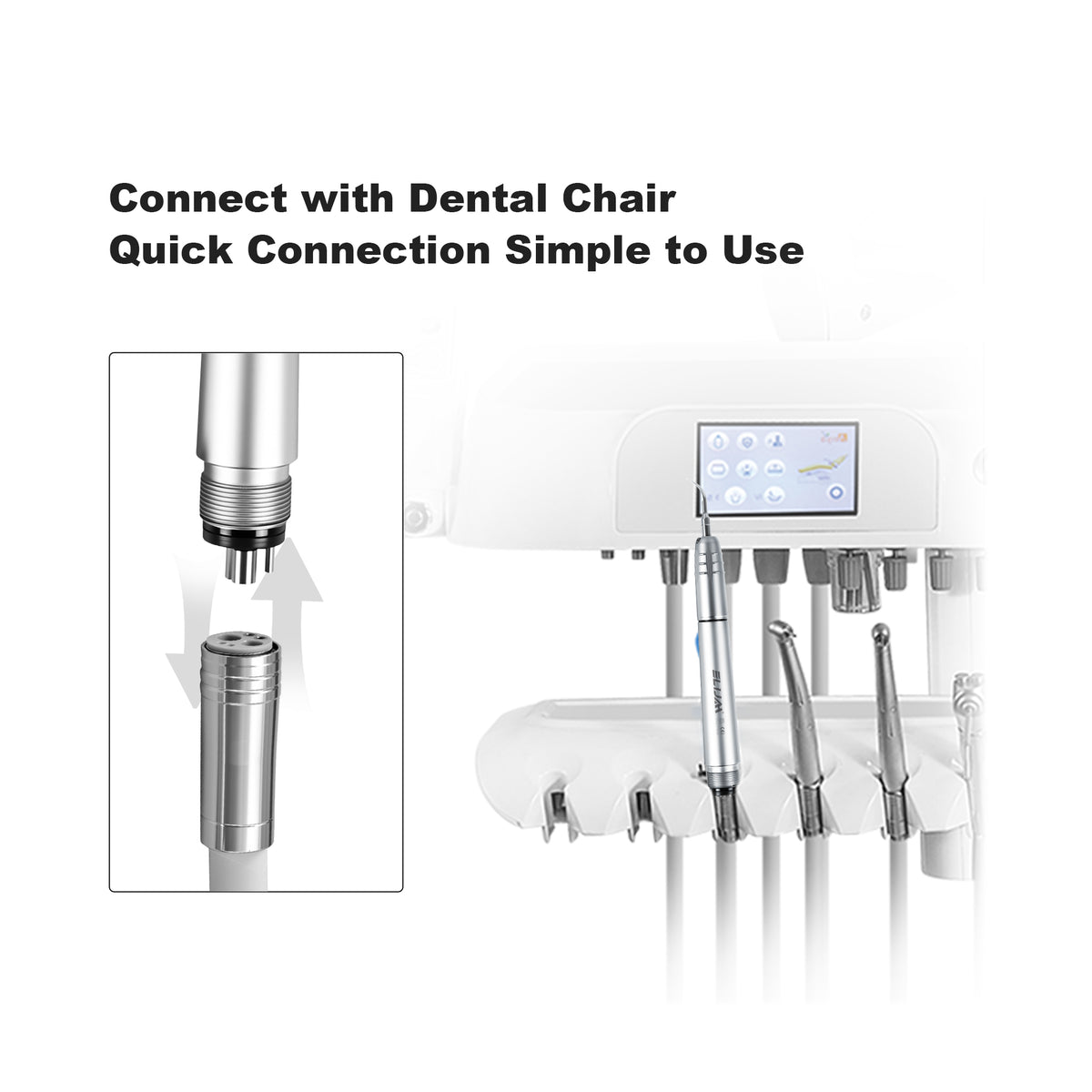 Handpiece connected with standard dental chair unit assembly display