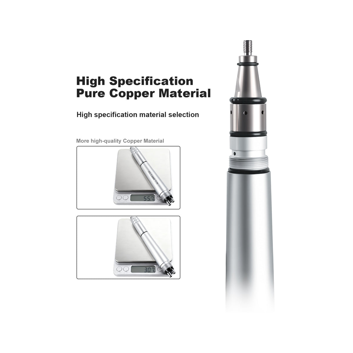 ELIJAH air scaler metal handpiece body texture close‑up
